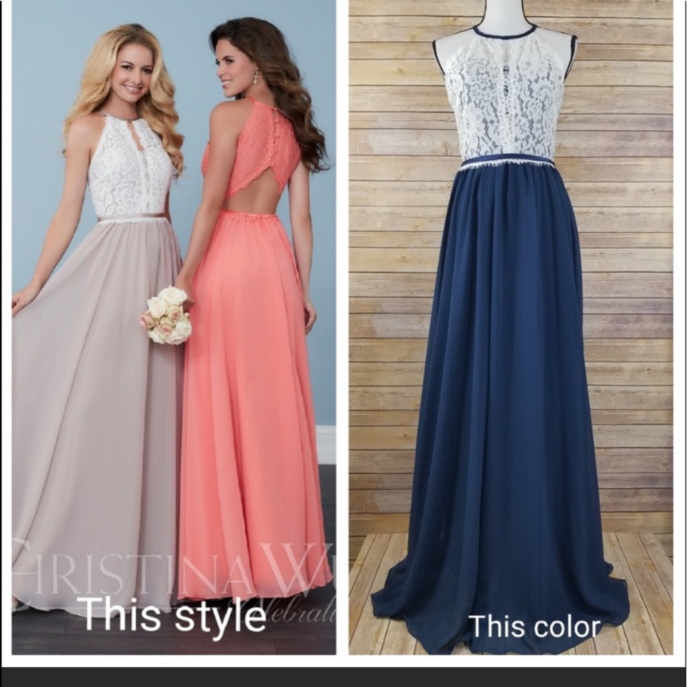 Christina Wu 6 White Blue Bridesmaid Dress Gown